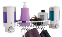 Dispenser sapone da muro doppio bianco con cestello