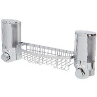 Dispenser sapone da muro doppio cromato con cestello
