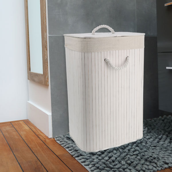 Cesto Rettangolare Portabiancheria in Bamboo Bianco 5 Compactor