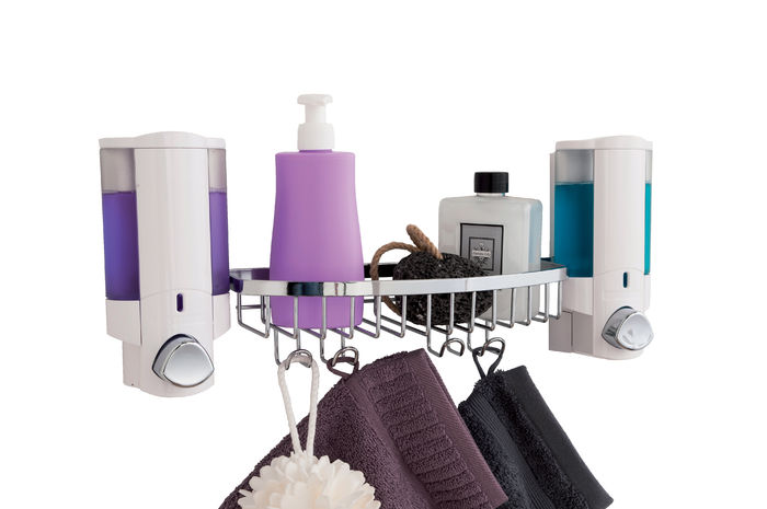 Dispenser sapone da muro doppio bianco con cestello 2 Compactor