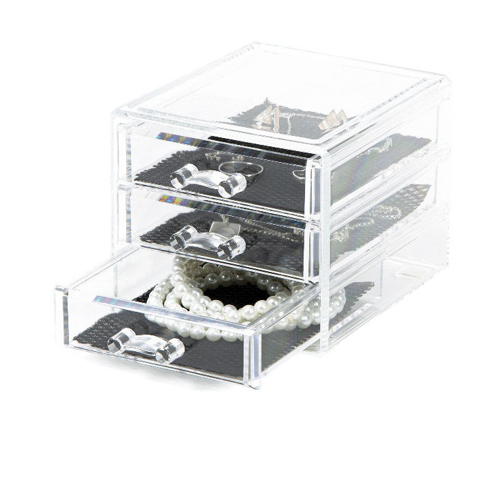 Porta Bijoux Organizer 3 cassetti trasparente 6 Compactor
