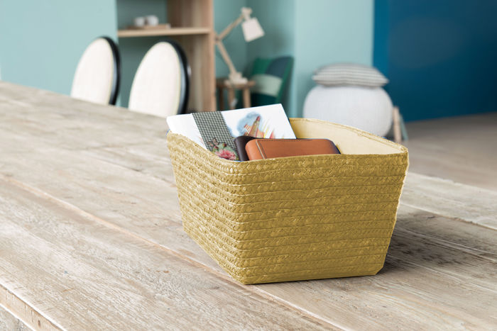 Hawaii - Cestino in paglia intrecciata con cartone interno e fodera in tessuto - Giallo 2 Compactor