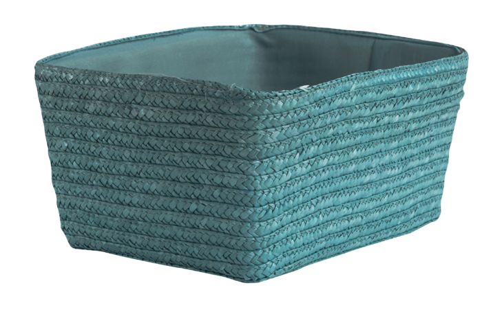 Hawaii - Cestino in paglia intrecciata con cartone interno e fodera in tessuto - Turchese 1 Compactor