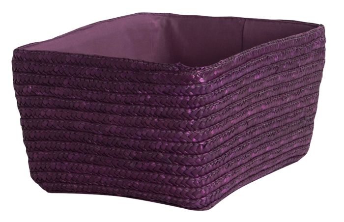 Hawaii - Cestino In Paglia Intrecciata Con Cartone Interno E Fodera In Tessuto - Prugna 1 Compactor