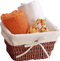 Cestino Rettangolare in Vimini con Interno in Tessuto Ecrù - 23 X 18 X H 14 CM