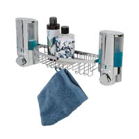 Dispenser sapone da muro doppio cromato con cestello