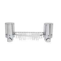 Dispenser sapone da muro doppio cromato con cestello