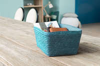 Hawaii - Cestino in paglia intrecciata con cartone interno e fodera in tessuto - Turchese